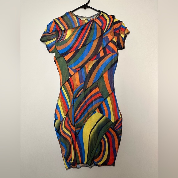 Paris Multi-Colored Sheer Mini Dress ❤️💚💙💛🧡🩶 - Picture 2 of 4